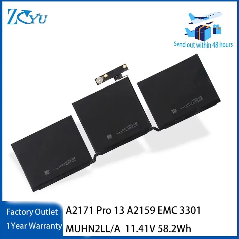 A2171 Laptop Battery for Apple MacBook Pro 13 A2159 EMC 3301 MUHN2LL/A  A2289 2019 A2338 EMC 3578 11.41V 58.2Wh