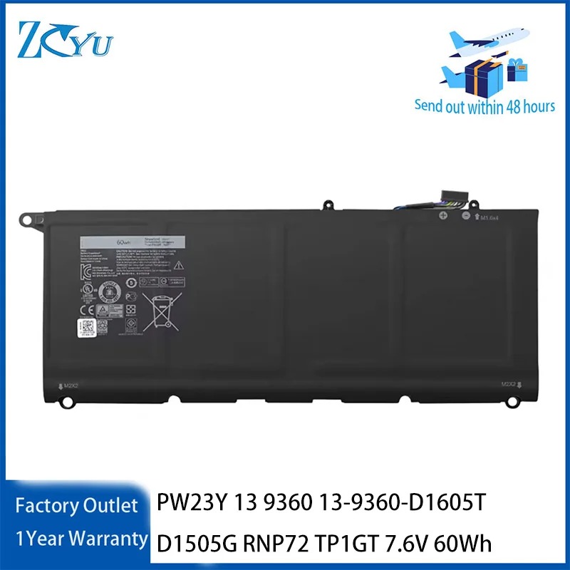 PW23Y Original Laptop Battery for Dell XPS 13 9360 13-9360-D1605T D1505G RNP72 TP1GT 7.6V 60Wh