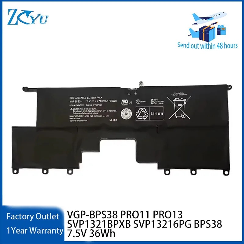 VGP-BPS38 Laptop Battery For SONY VAIO PRO11 PRO13 SVP1321BPXB SVP13216PG SVP132A1CM SVP11217SCS BPS38 7.5V 4740mAh