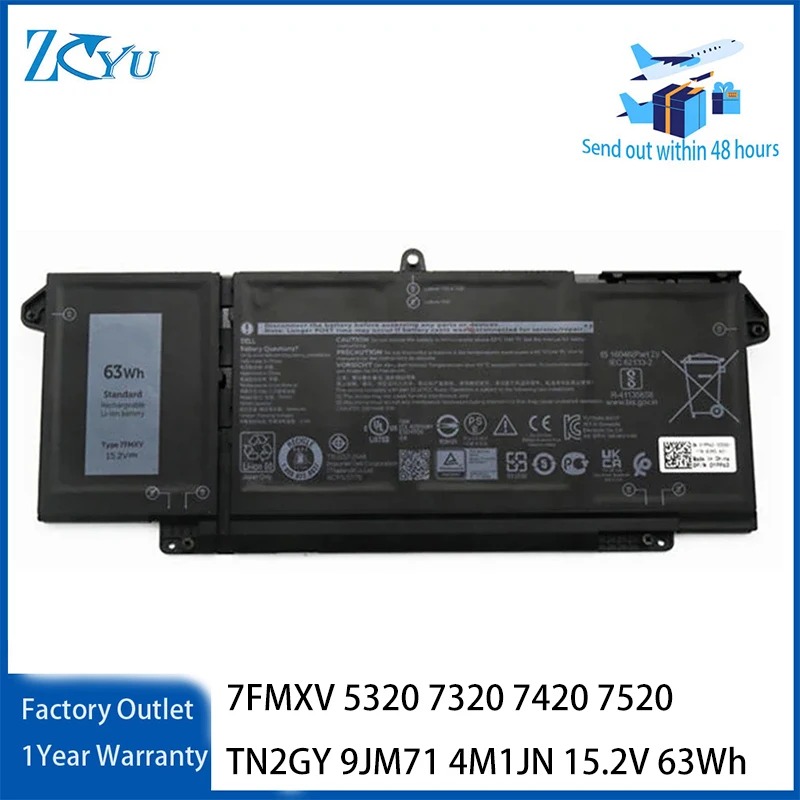 7FMXV Original Laptop Battery for Dell Latitude 5320 7320 7420 7520 TN2GY 9JM71 4M1JN 15.2V 63Wh