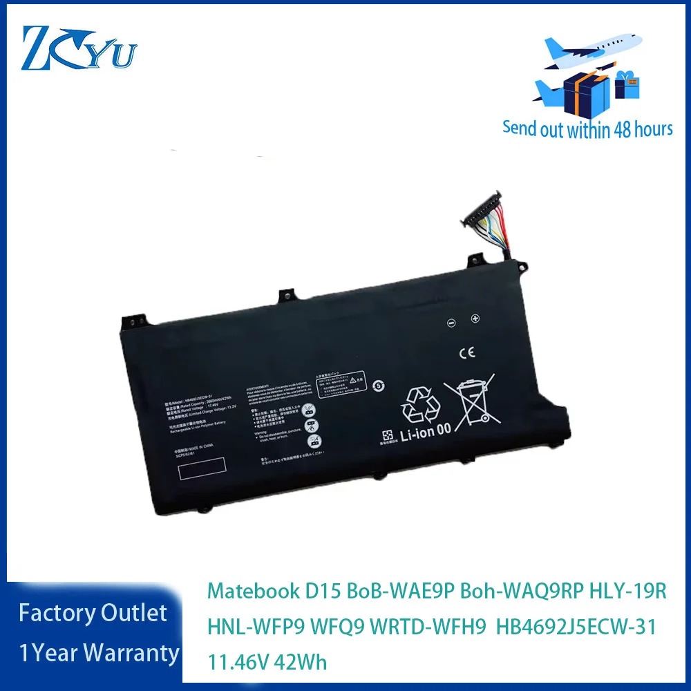 HB4692J5ECW-31 Battery For HUAWEI Matebook D15 BoB-WAE9P Boh-WAQ9RP HLY-19R HNL-WFP9 WFQ9 WRTD-WFH9 11.46V 42Wh