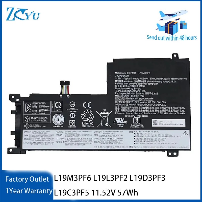L19M3PF6 L19L3PF2 L19D3PF3 L19C3PF5 Original Notebook Battery for Lenovo IdeaPad 15IIL05 5 15ARE05 Series 11.52V 57Wh