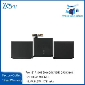 A1713 Laptop Battery for Apple MacBook Pro 13" A1708 2016 2017 EMC 2978 3164 020-00946 MLL42LL  11.4V 54.5Wh 4781mAh